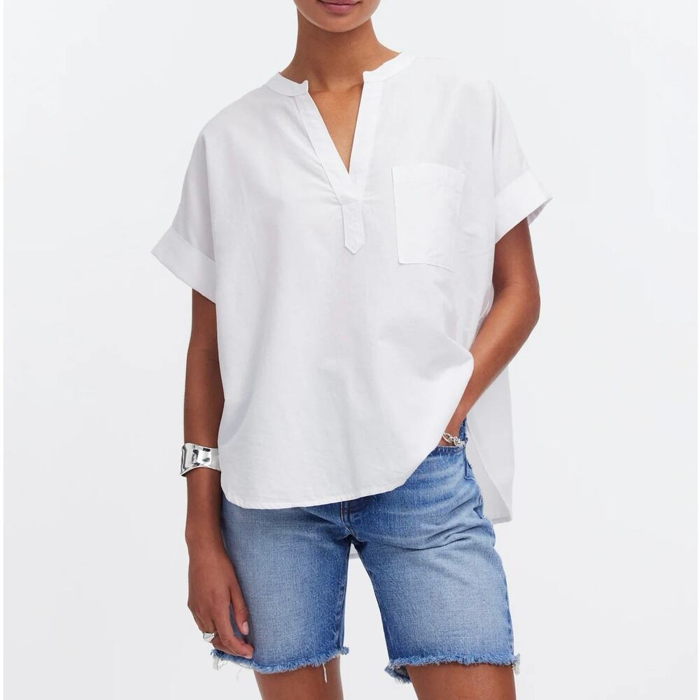 Madewell Lakeline Popover Oversized Shirttail Top In Eyelet White Size XXS